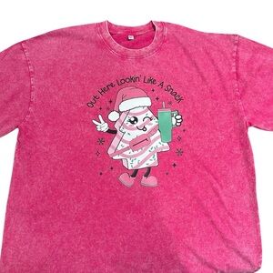 NEW Oversized Stonewashed Hot Pink Christmas Shirt